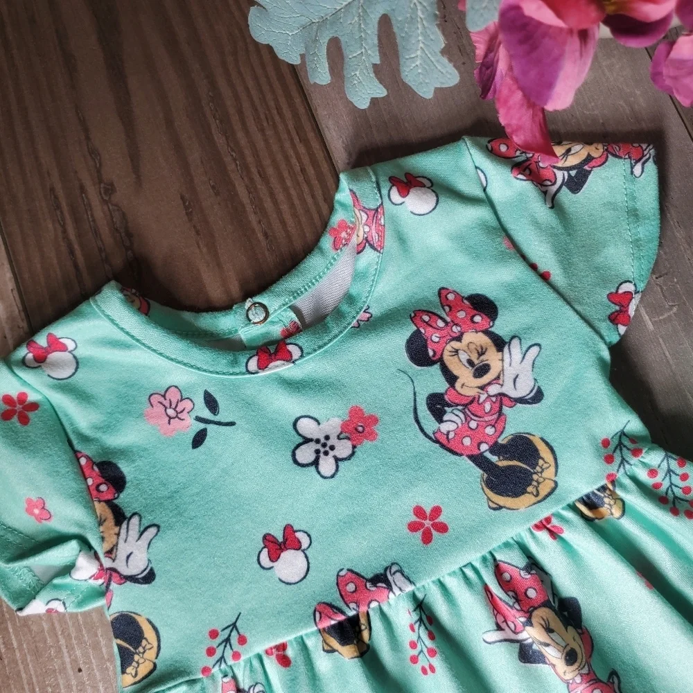 Disney Baby Minnie Mouse 2Pc Matching Mint Green Tiered Dress Set Size 3M NWOT